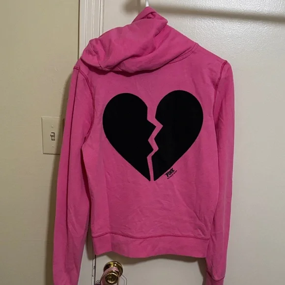 PINK Victoria's Secret Pink Hoodie with Black Broken Heart - Picture 1 of 2